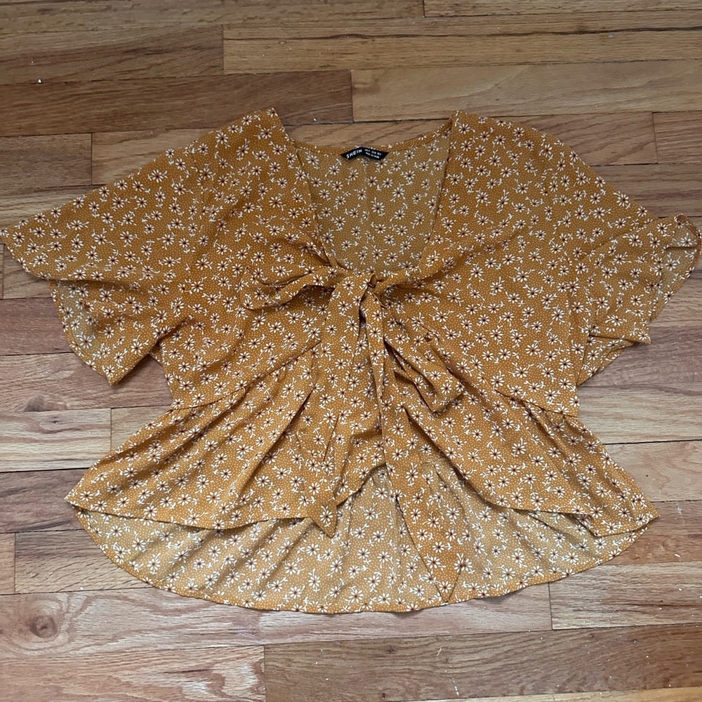 SHEIN Mustard Yellow Floral Blouse
